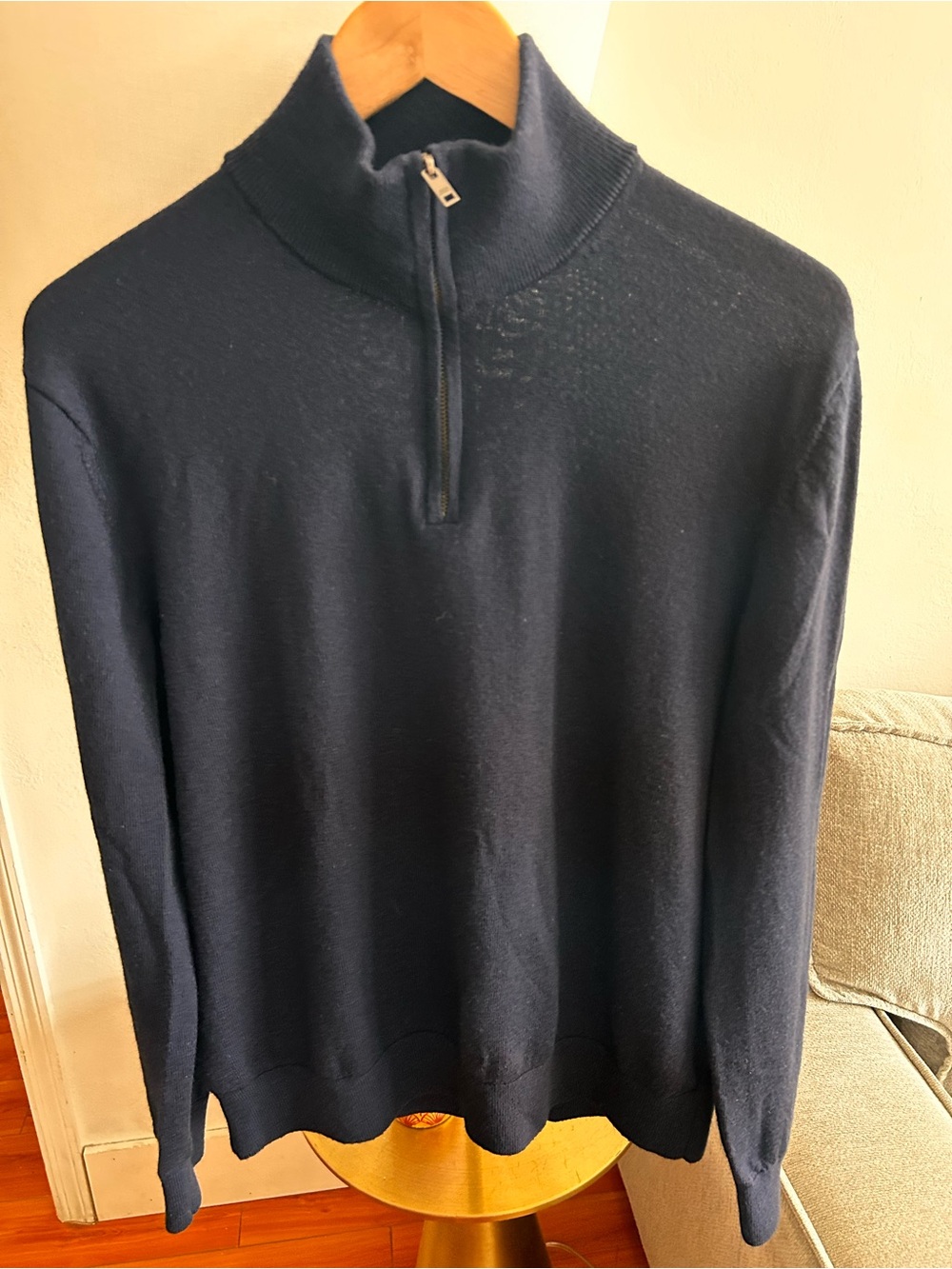 Banana Republic Merino Wool Quarter Zip Sweater L Navy Blue Preppy Minimalist